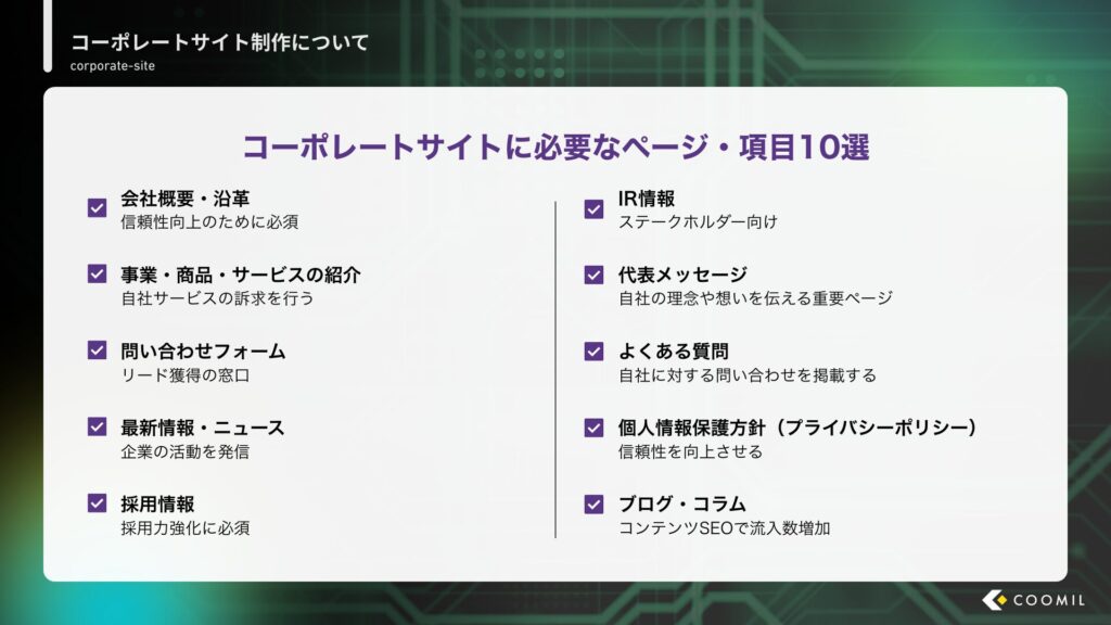コーポレートサイトに必要なページ・項目10選