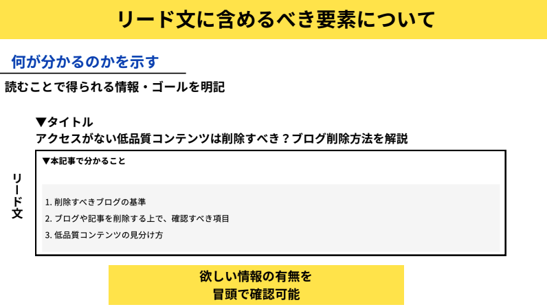 リード文に含めるべき要素：記事を読むベネフィットを記載する