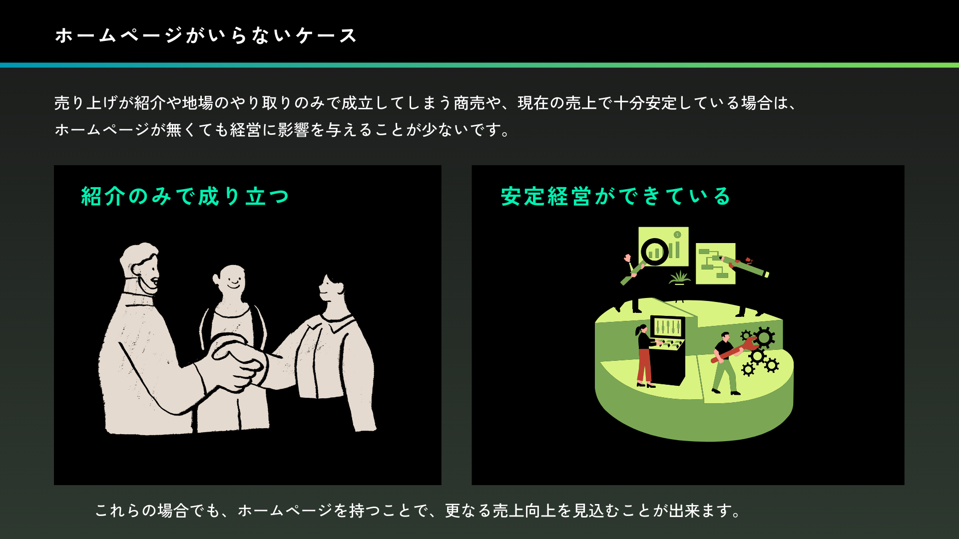 「紹介のみで固定」「安定経営」出来ている場合は
ホームページは不必要